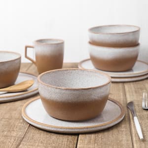 Brown Vince Rustic Stoneware Dinnerware Set (Service for 4)