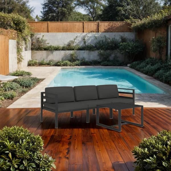 Benjara 4-Piece Gray Metal Outdoor Modular Sectional Sofa with Gray Cushion