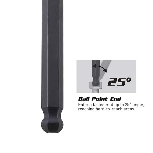 9 Pcs Metric Ball Point Hex Key Set Long Arm Shape Allen Wrench Chrome Vanadium