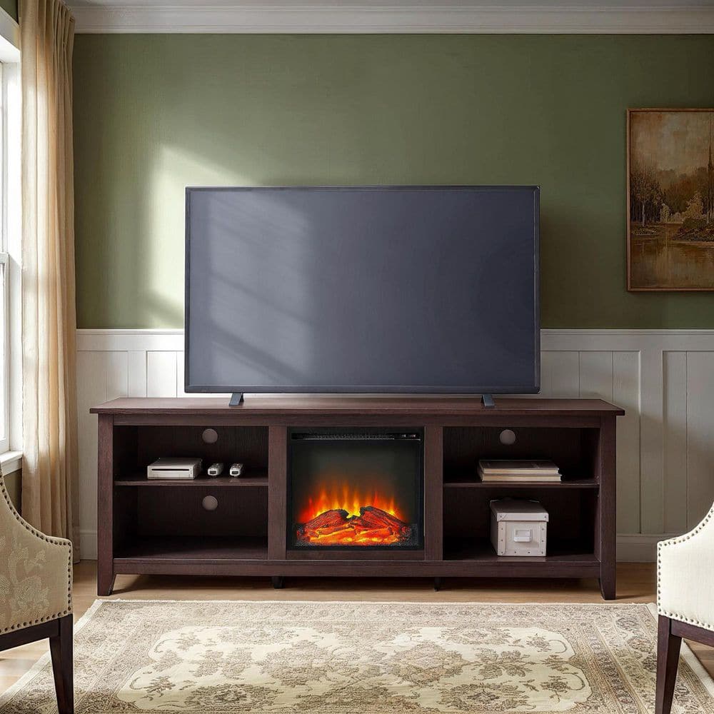 Espresso 70" MDF Fireplace TV Stand with Storage
