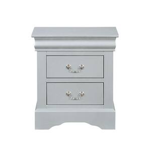 Louis Philippe 2-Drawer Platinum Nightstand (24 in. H X 21 in. W X 15 in. D)