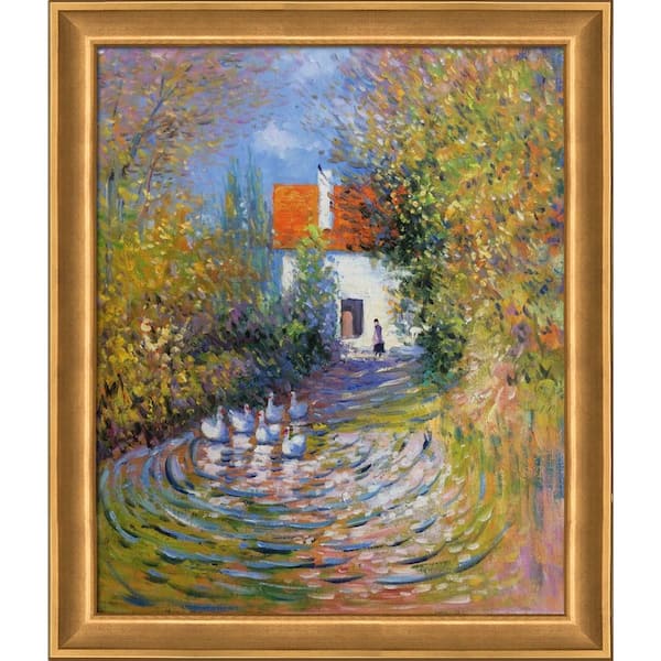 LA PASTICHE Geese in the Creek by Claude Monet Muted Gold Glow Framed Animal Oil Painting Art Print 24 in. x 28 in.