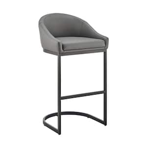 Atherik 34-38 in. Grey/Black Metal 24 in. Bar Stool with Faux Leather Seat