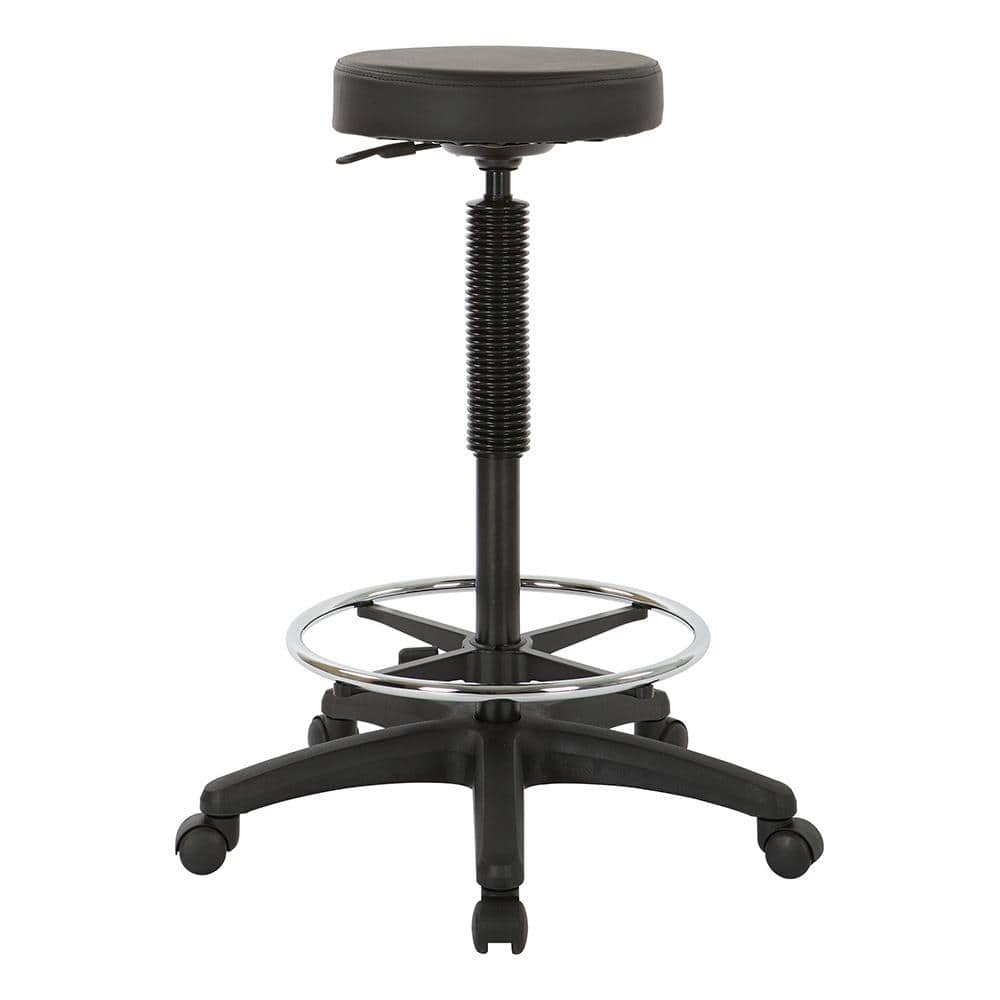 Sleek Black Leatherette 360 Swivel Drafting Stool with Metal Base