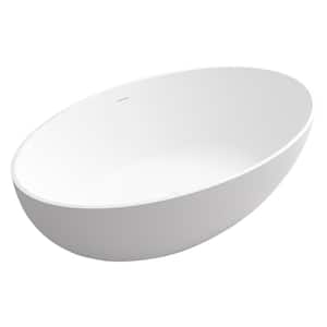67 in. Solid Surface Stone Resin Flatbottom Freestanding Soaking Non-Whirlpool Bathtub in White