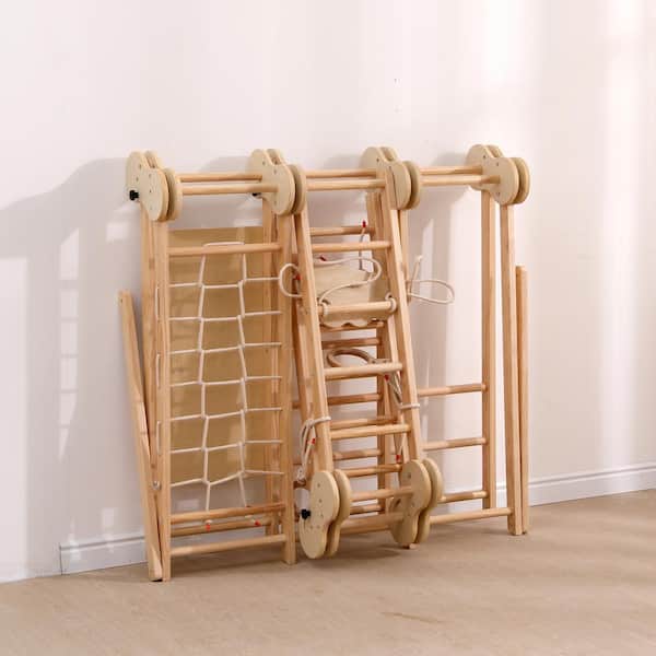 Funphix 5-in-1 Indoor Kids Wooden Gym Climber-Natural Smooth