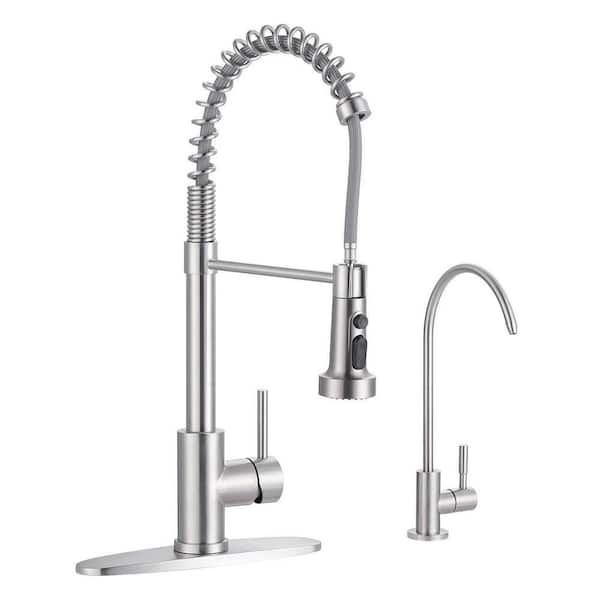 20.3 in. H Single Handle Pull Down Sprayer Kitchen Faucet with 360° Spout Swivel in Brushed Nickel