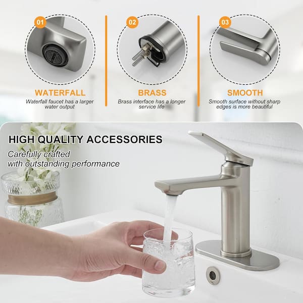 Single Handle Single Hole Bathroom Faucet in Brushed Nickel