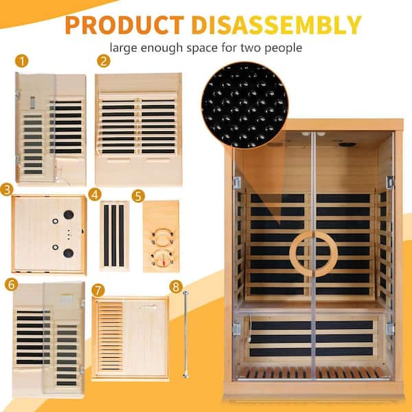 Aoibox - 2-Person Occupancy Indoor Hemlock Wood Far Infrared Double Glass Family Sauna Room with Dual Audio Bluetooth, Graphene