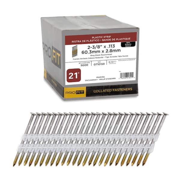 2-3/8 in. x 0.113 21-Degree Bright Finish Ring Shank Plastic Strip Framing Nails (5000 -Per Box)