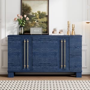 Antique Navy Wood 60 in. Traditional Style Sideboard with Adjustable Shelves and Gold Handles
