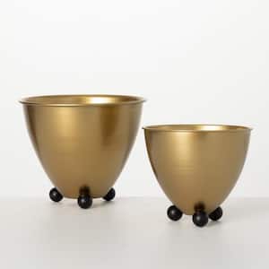 6.75 in. and 5.5 in. Elegant Gold Footed Indoor Pot Set of 2, Metal