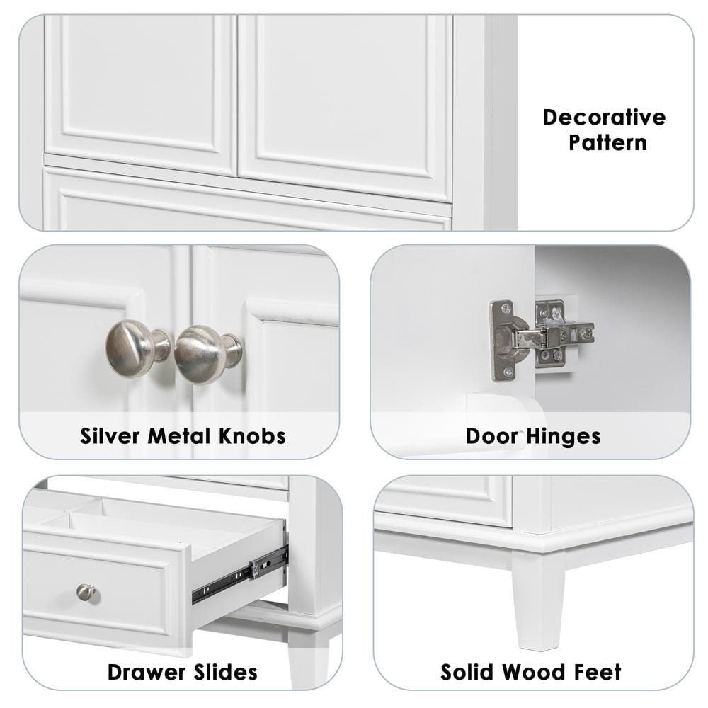 White Solid Wood Freestanding Bathroom Vanity Cabinet with Drawer