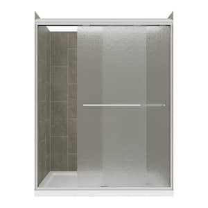 Cove Sliding 48 in. L x 34 in. W x 78 in. H Center Drain Alcove Shower Stall Kit in Quarry and Brushed Nickel Hardware