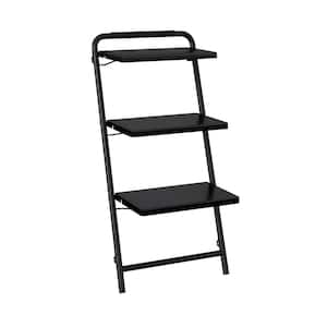 40.551 in. Black Plastic 3-Shelf Ladder Bookcase with Metal Frame