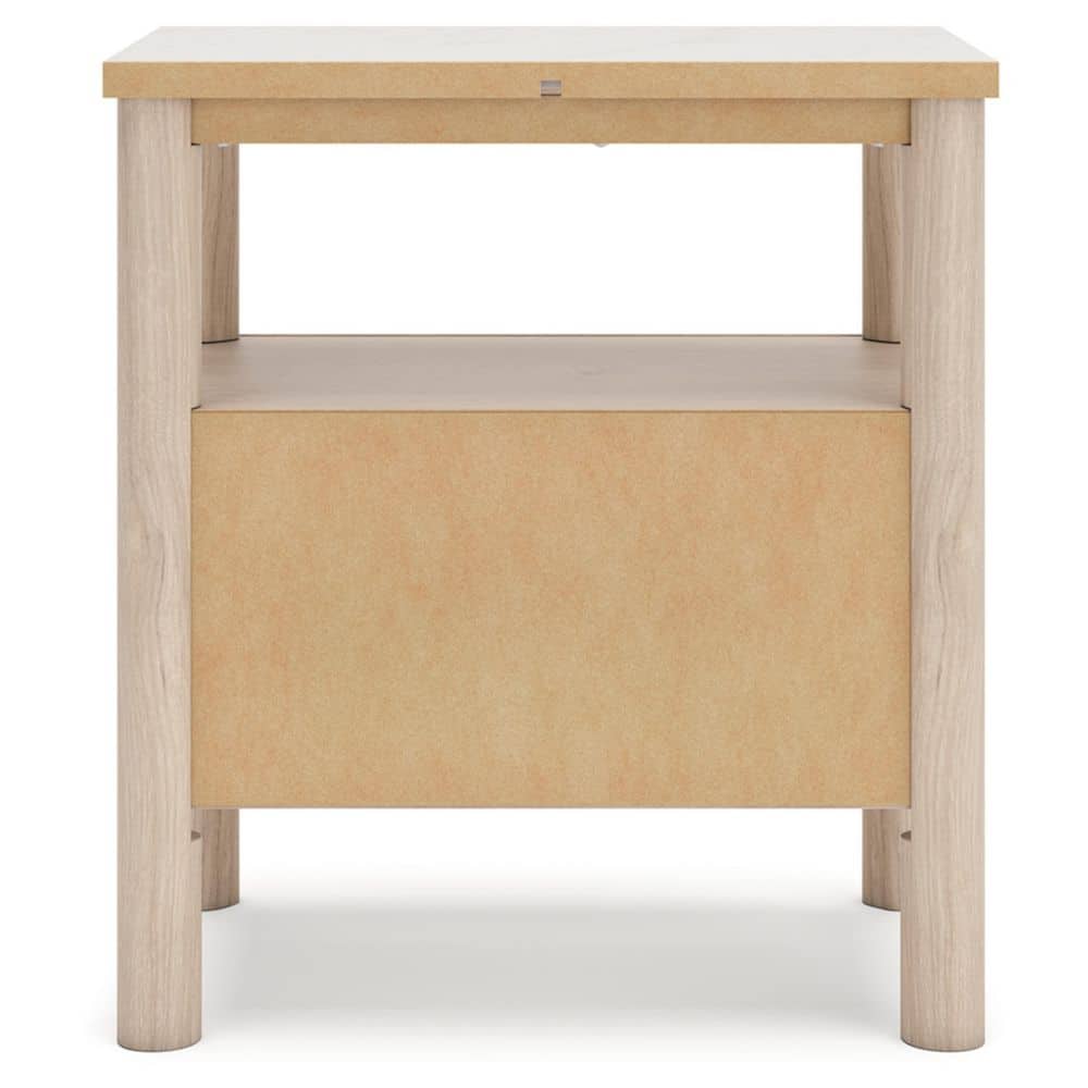 Light Brown and White 1-Drawer Nightstand with Marble Top