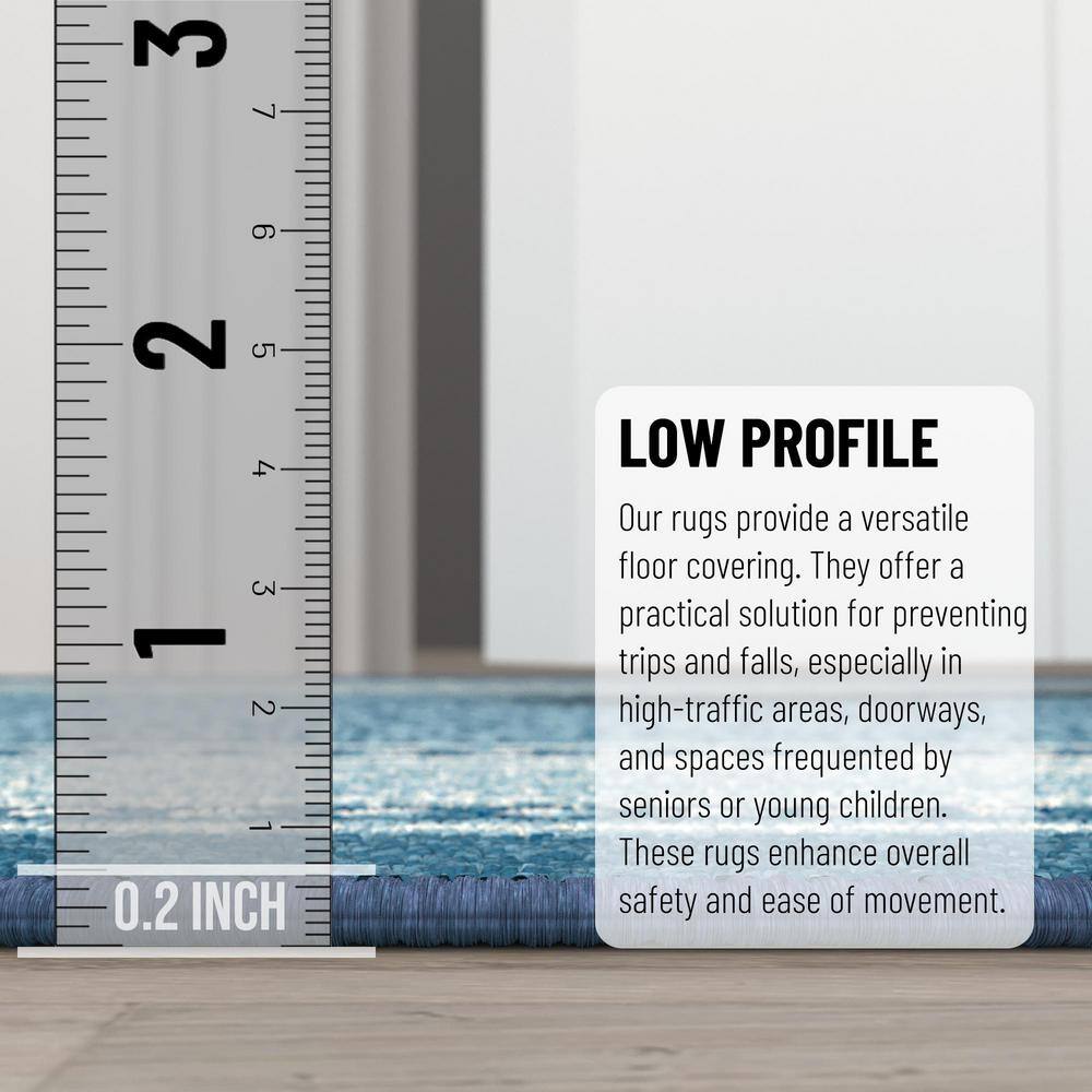 Blue and Gray Synthetic Non-Slip Rectangular Area Rug