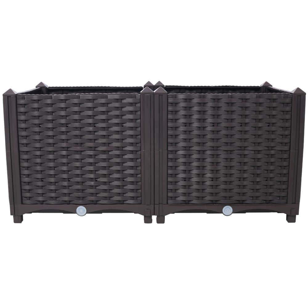 Misopily 31.50 in. Brown Plastic Rectangular Outdoor Planter Raised ...