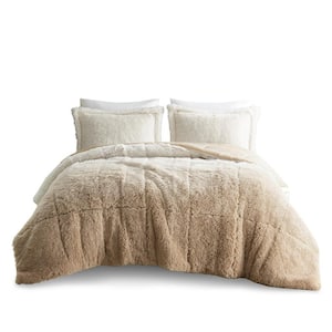 Ella Natural Polyester Faux Fur Full/Queen Comforter Set