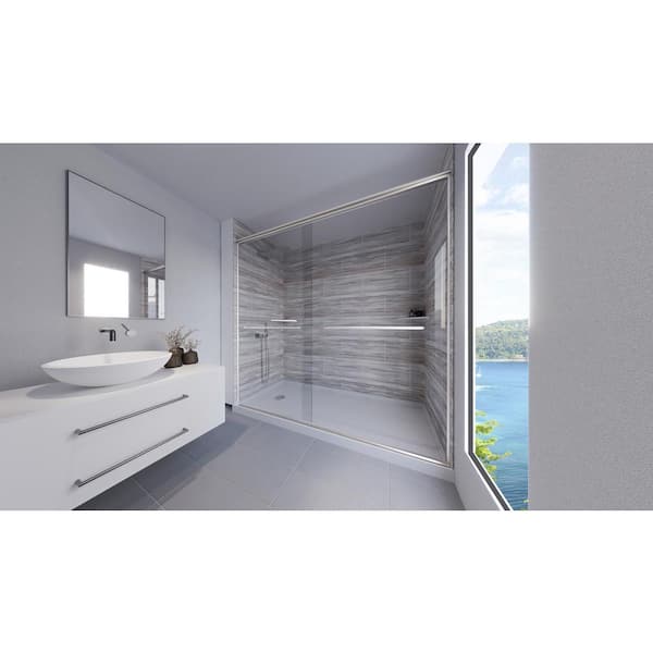 NuVo Driftwood-Rainier 60 in. x 32 in. x 99 in. Floor/Ceiling Base/Wall/Door Alcove Shower Stall/Kit Chrome Left
