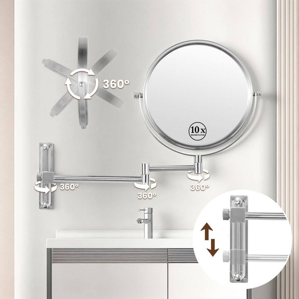 8 in. W x 8 in. H Round 1X/10X Magnifying Mirror Wall-Mount Bathroom Makeup Mirror Base Moves Up and Down in Chrome price history on PriceWatchPro
