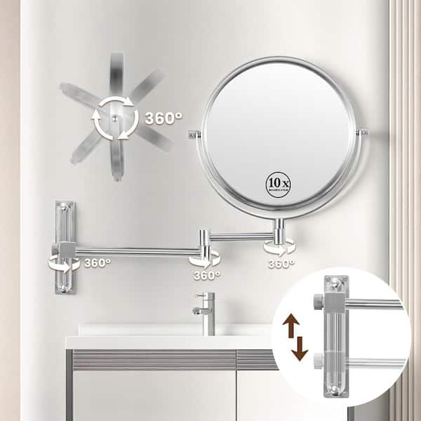 8 in. W x 8 in. H Round 1X/10X Magnifying Mirror Wall-Mount Bathroom Makeup Mirror Base Moves Up and Down in Chrome
