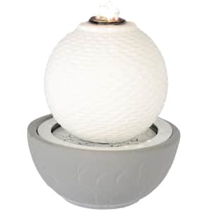 Patterned Sphere Indoor Tabletop Fountain - White and Gray