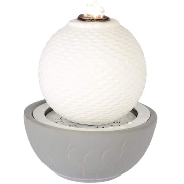 Sunnydaze Decor Patterned Sphere Indoor Tabletop Fountain - White and Gray