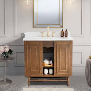 36 in. W x 22 in. D x 36 in. H Single Sink Freestanding Bath Vanity in Brown with White Carrara Marble Top