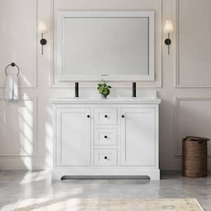 Avery 48 in. W x 22 in. D x 35 in. H Double Bath Vanity in White with Carrara Cultured Marble Top & 46'' Mirror