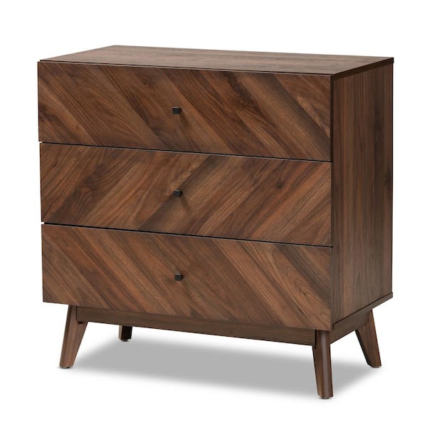 Baxton Studio Hartman 3 Drawer Walnut Brown Chest of Drawers