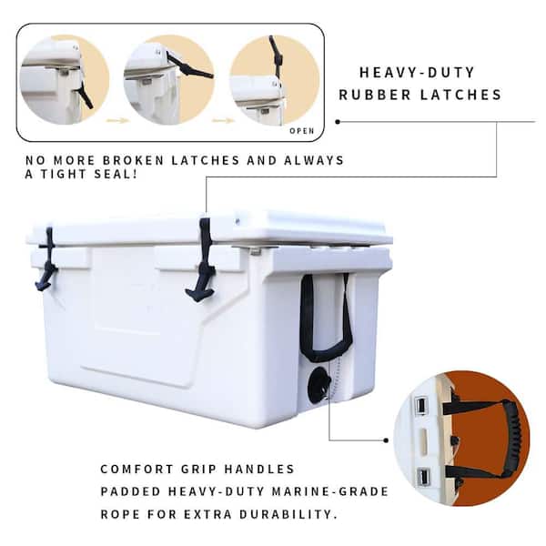 65 qt. Outdoor Fishing Portable Cooler Camping Ice Chest Cooler Box in White