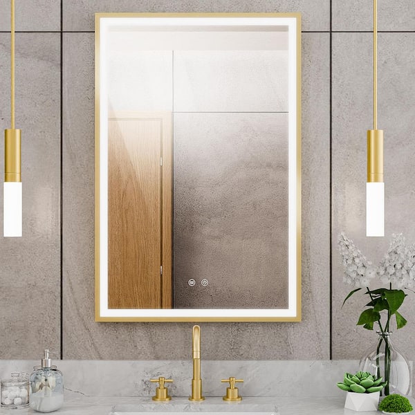 Brilliance 24 in. W x 36 in. H Rectangular Frameless Light-up Wall Mounted Bathroom Vanity Mirror in Brushed Brass