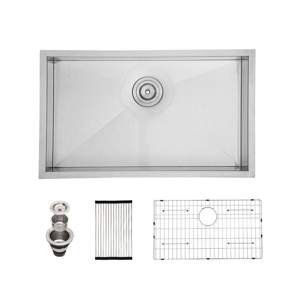 33 in. Undermount Single Bowl 18-Gauge Brushed Nickel Stainless Steel Right Corners Kitchen Sink with Strainer price history on PriceWatchPro