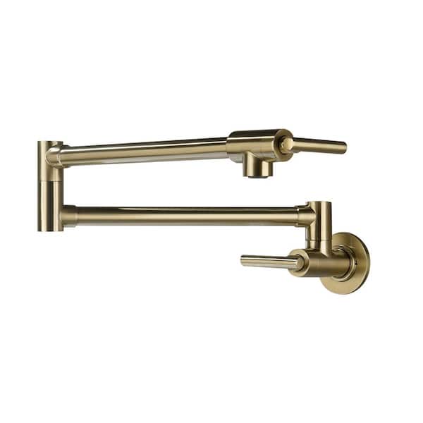 Unbranded 2 Handles Wall Mounted Pot Filler with Swing Arm Folding Faucet in Brushed Gold