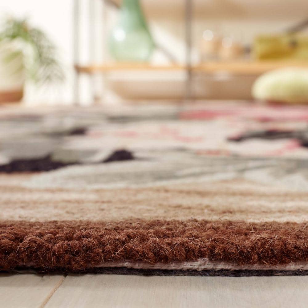 Handmade Black Floral Wool Rectangular Area Rug