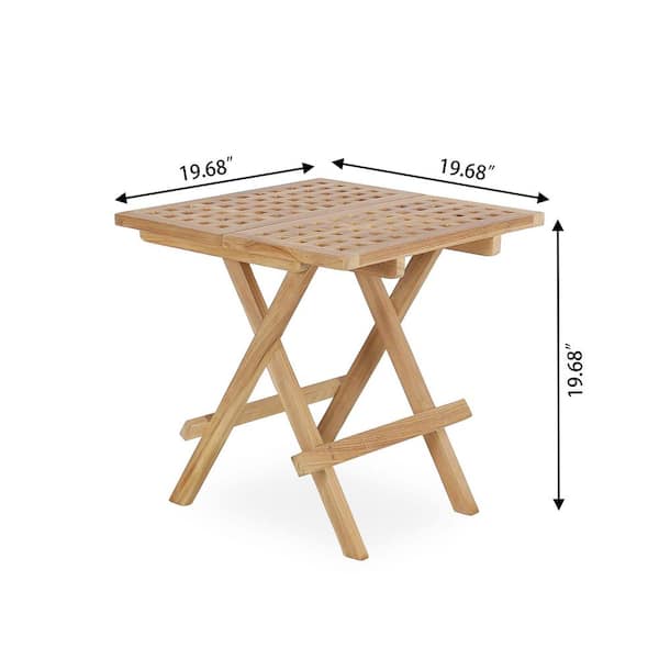 Teak 20in. Square Wood Folding Outdoor Side Table, Portable Coffee