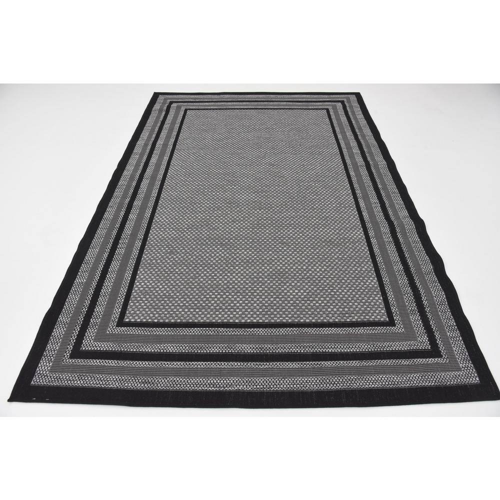 6' x 9' Gray Multi Border Outdoor Flat Woven Rug