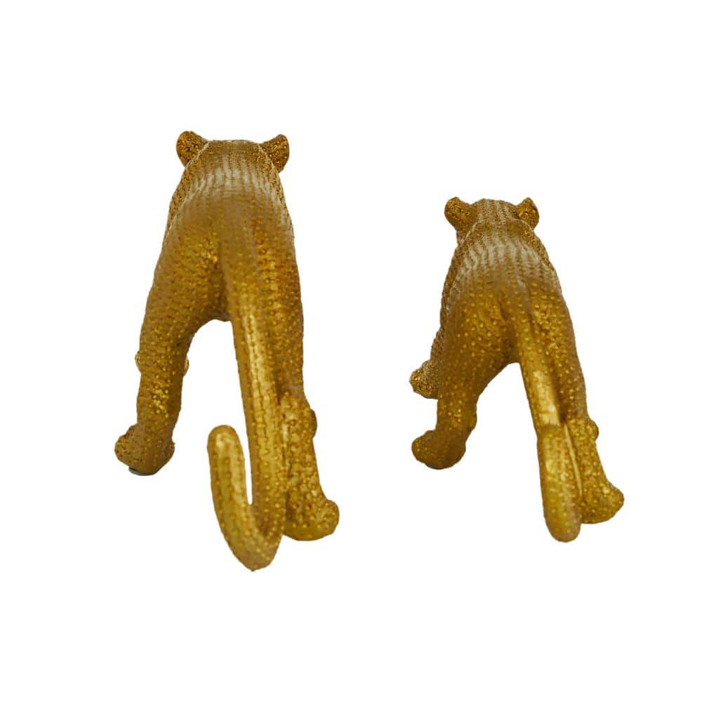 Elegant Gold Resin Leopard Statues Set of 2