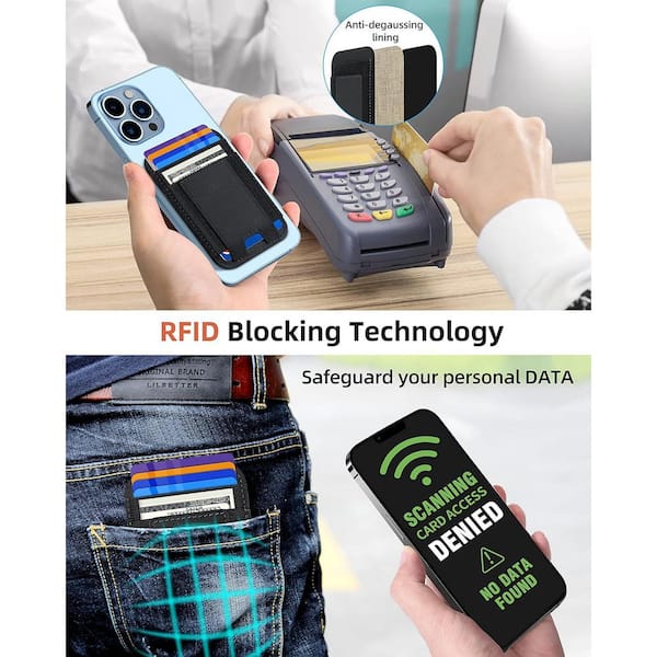 OBJLGEV Magnetic Wallet Card Holder for iPhone 16/15/14/13/12 Series with 7 Card Slots RFID Blocking Vegan Leather Black