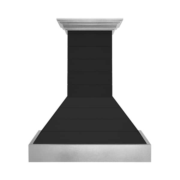 30 in. Wooden Wall Mount Ducted Vent Range Hood in Rustic Shiplap Black Finish with Stainless Steel Accents