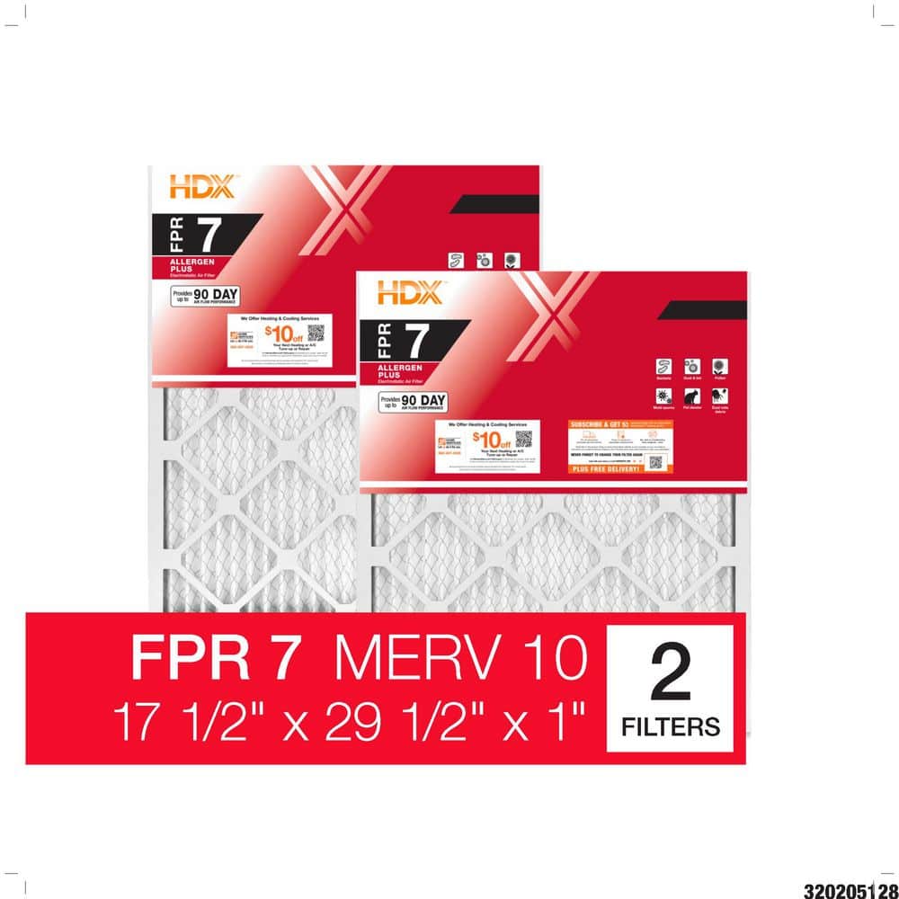 17.5 in. x 29.5 in. x 1 in. Allergen Plus Pleated Air Filter FPR 7, MERV 10 (2-Pack) price history on PriceWatchPro