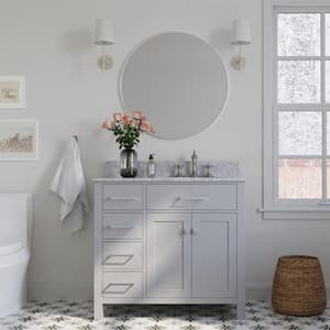 Bristol 37 in. W x 22 in. D x 35.25 in. H Freestanding Bath Vanity in Grey with White Marble Top