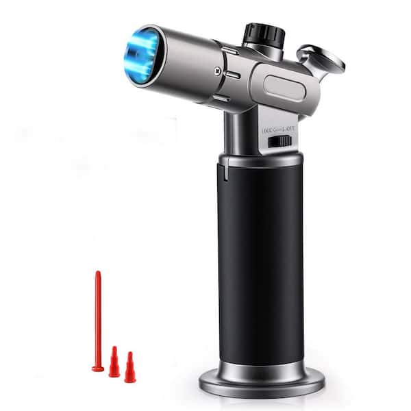 Refillable Zinc Alloy ABS Butane Torch Lighter with Adjustable Single Dual Flame Safety Lock for Cooking BBQ Baking