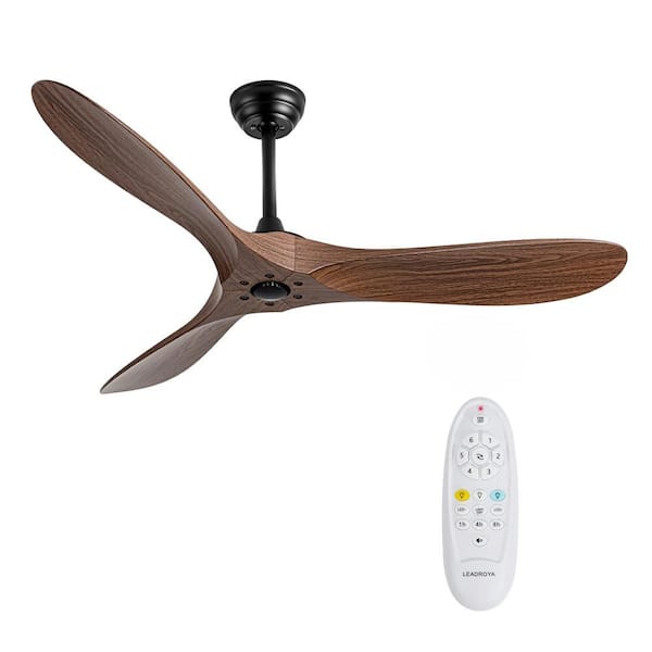 60 in. Indoor/Outdoor Ceiling Fan with Remote Control-Timed Lighting, Reversible Airflow and Quiet Operation, Wood