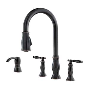 Hanover Double Handle Pull-Down Sprayer Kitchen Faucet with Soap Dispenser in Tuscan Bronze