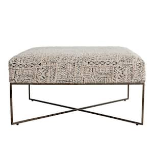 Damask Upholstered Ottoman with Metal Frame, Multicolor