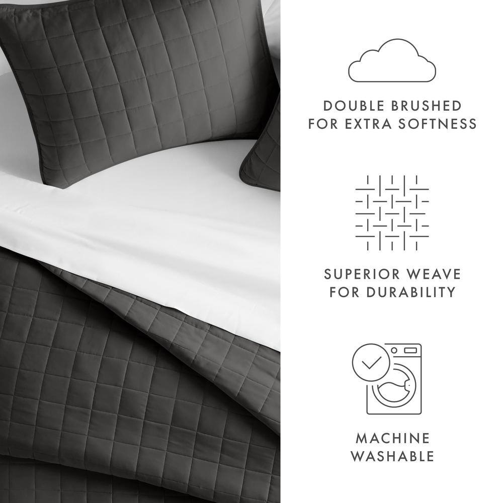 Gray Twin Microfiber Quilted Coverlet Set