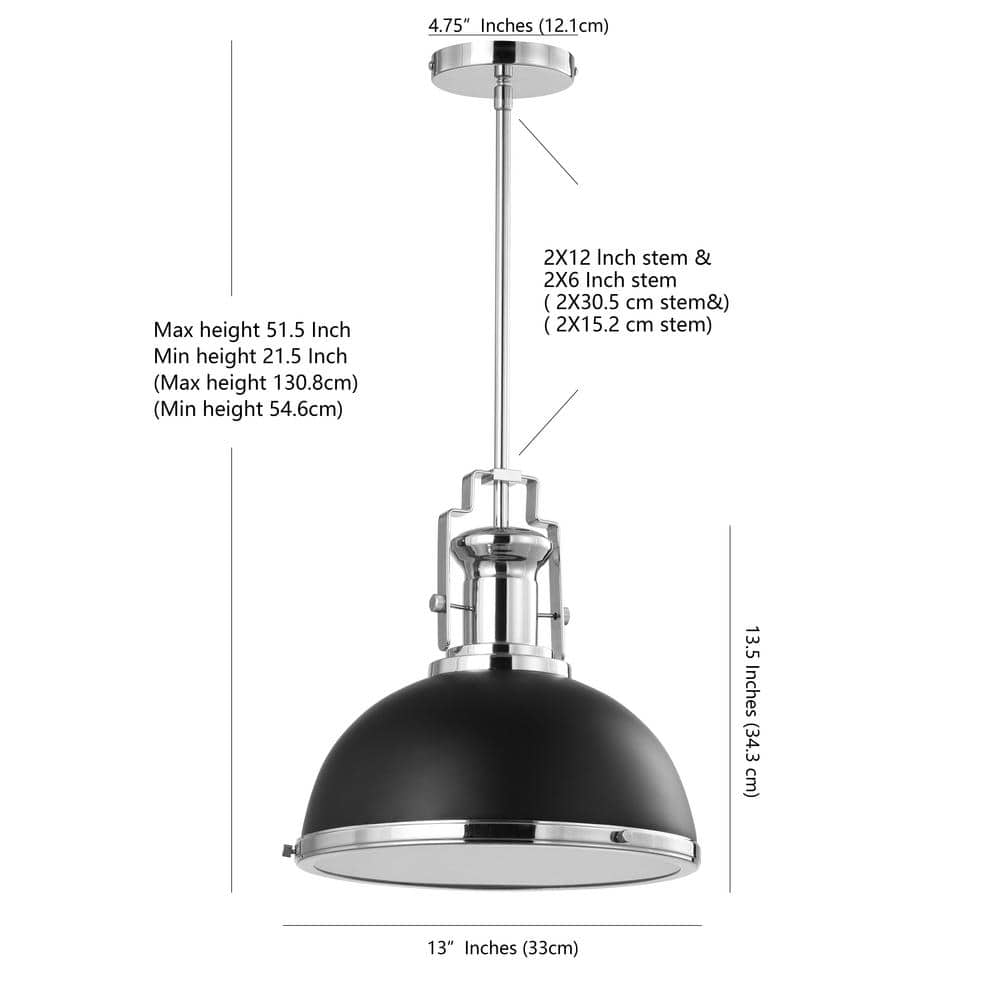 Jonathan Y 13" Adjustable Vintage LED Pendant - Black/Chrome