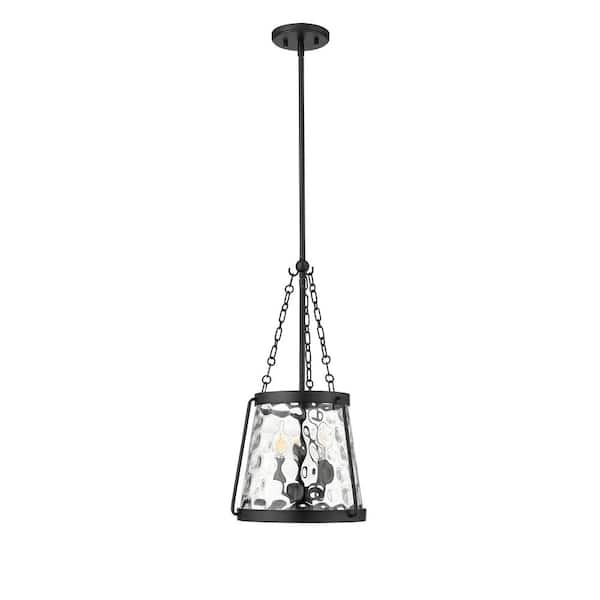 Adabella 40-Watt 3-Light Matte Black Pendant-Light Clear Hammered